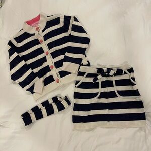 Lilly Pulitzer Navy and White Striped Sweater & Skirt Set Girls Size 5